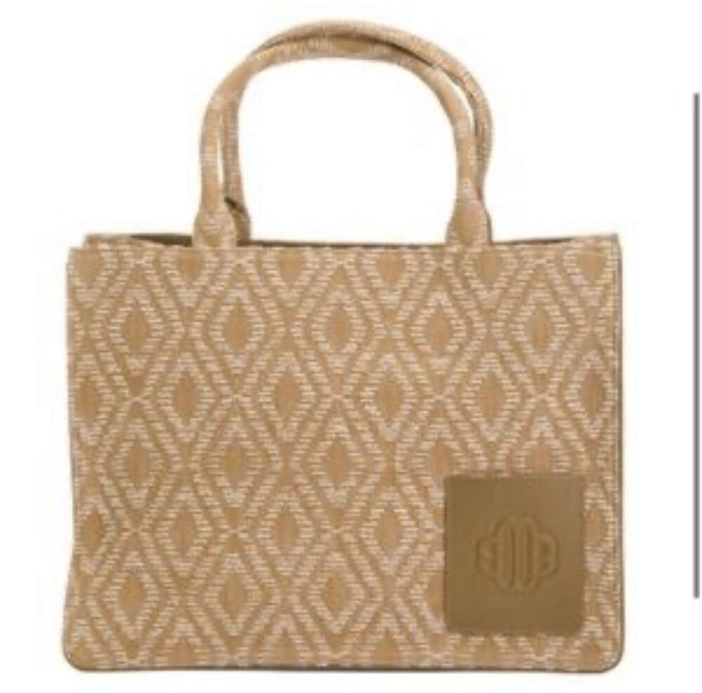 MAJE Cabas En Toile Patterned Tote in Tobacco EUC